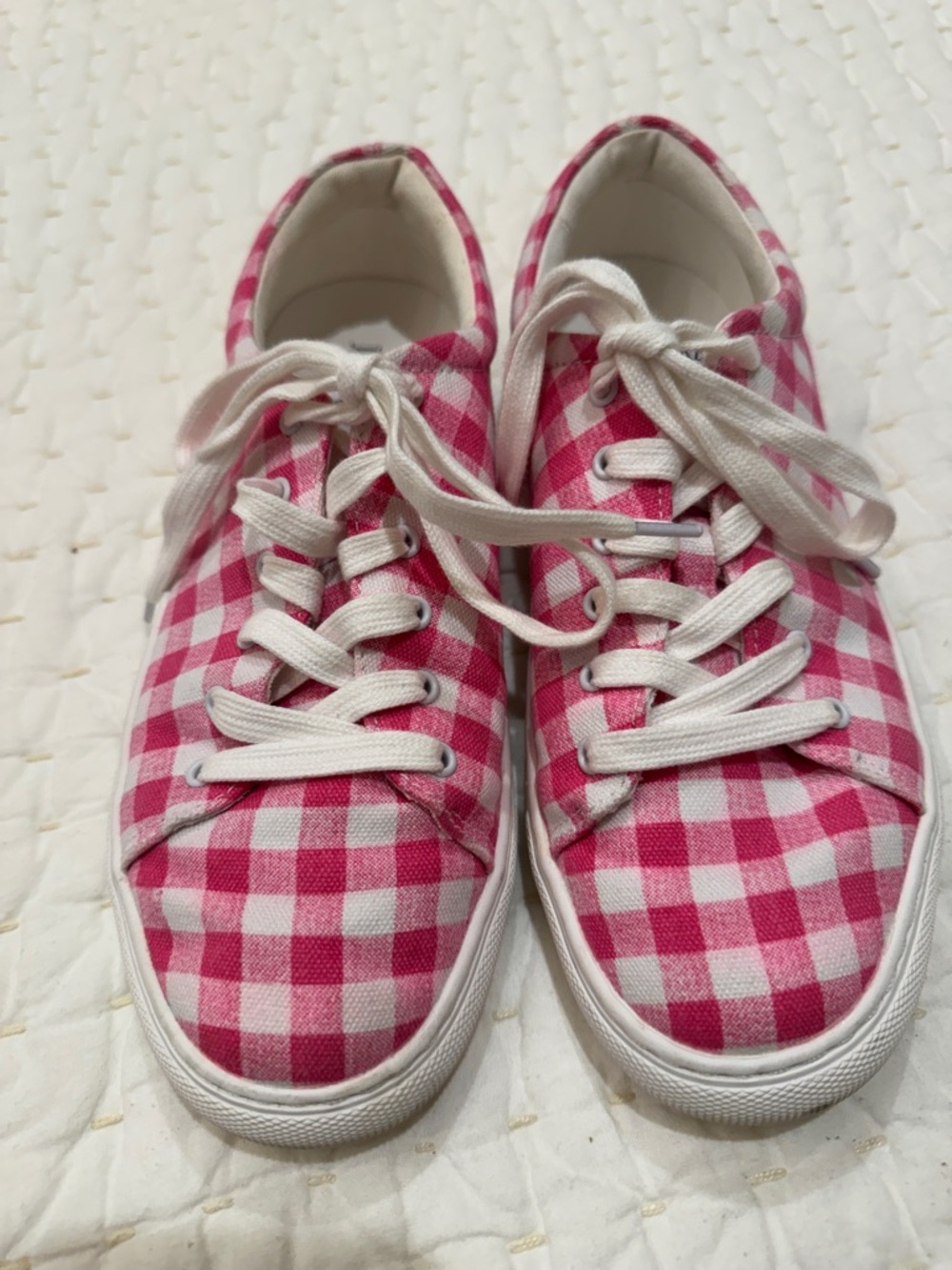 J. Crew Factory Pink and White Gingham Sneakers